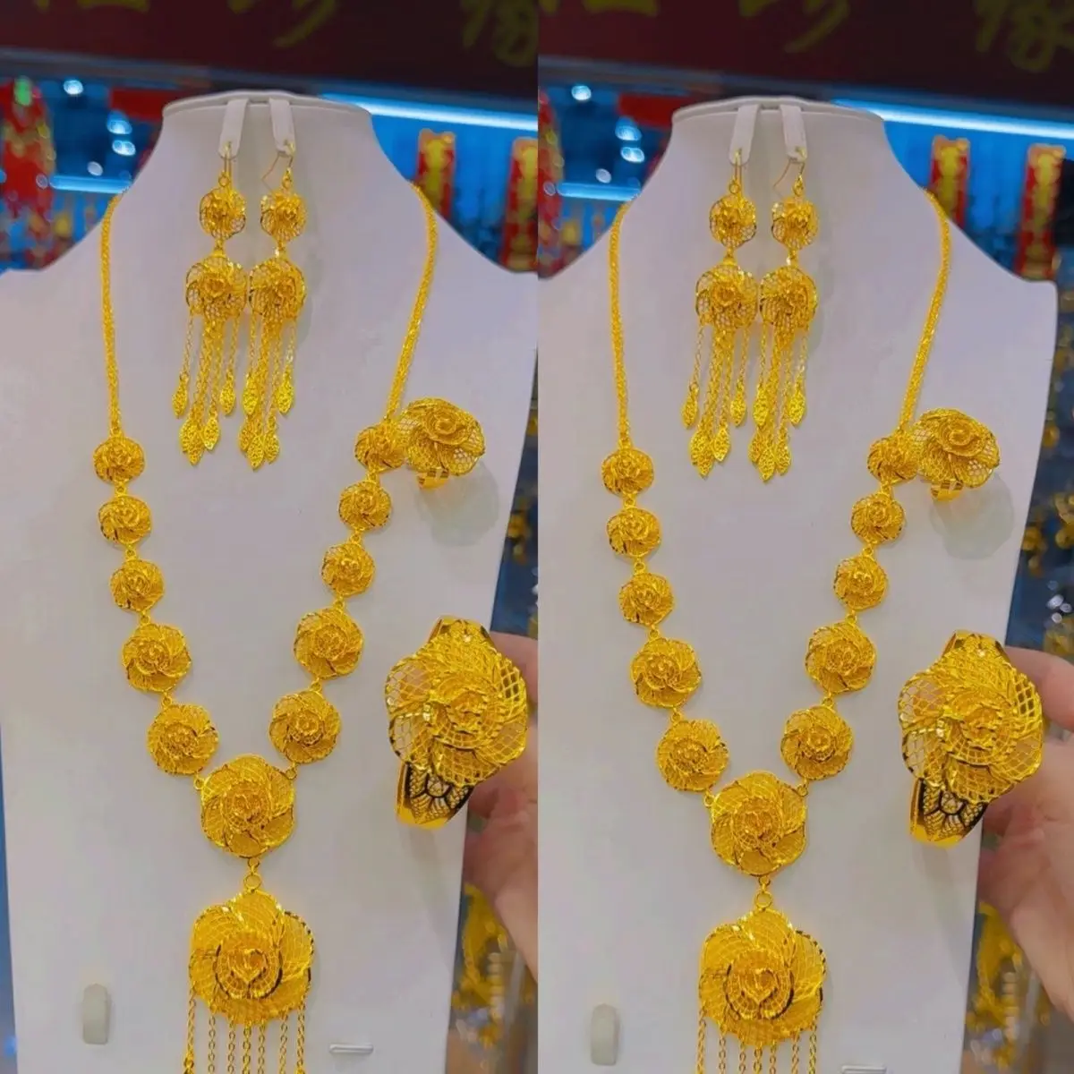 Dubai Middle East 24K Gold Plated Necklace Earrings Rings Bracelets Romantic Wedding Party Gift Jewelry Set for Lovers YY10565
Dubai Middle East 24K Gold Plated Necklace Earrings Rings Bracelets Romantic Wedding Party Gift Jewelry Set for Lovers YY10565
