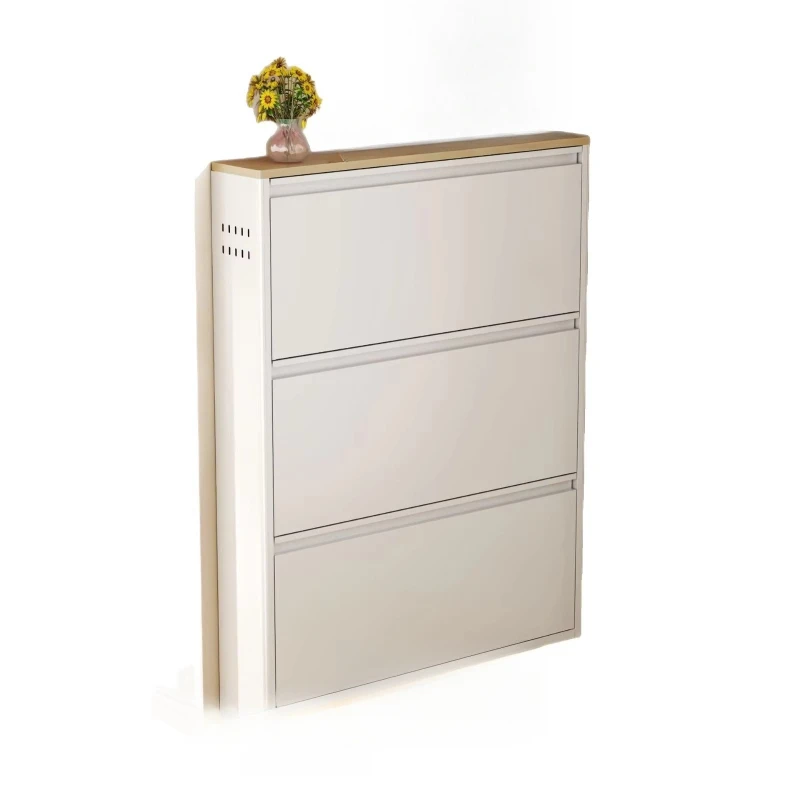 All-steel clamshell shoe cabinet, modern narrow metal shoe cabinet with wooden printed top for hallway apartments
All-steel clamshell shoe cabinet, modern narrow metal shoe cabinet with wooden printed top for hallway apartments