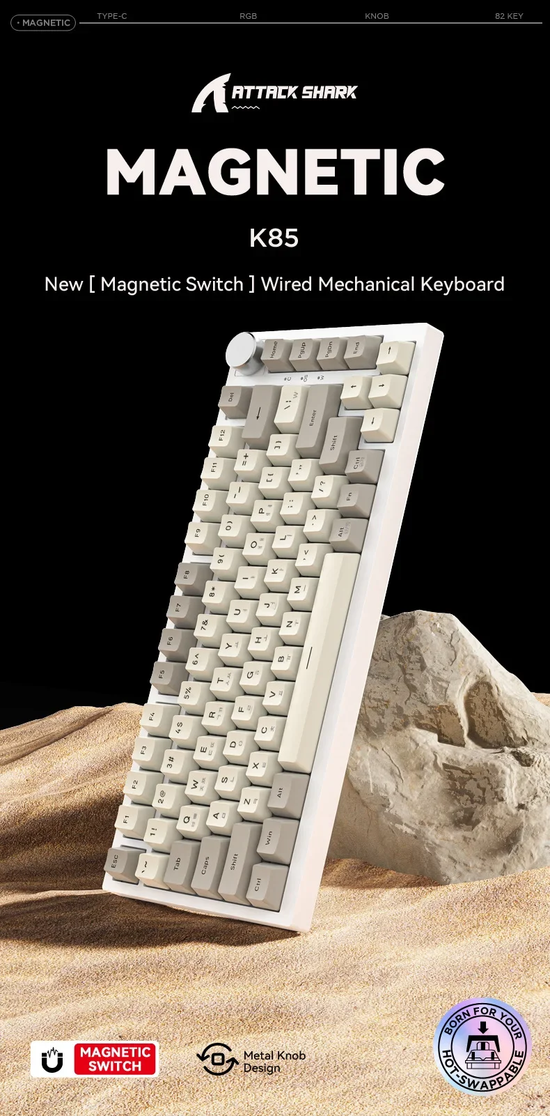 Attack Shark K85 Magnetic Shaft Korean Mechanical Keyboard Customised RT Mode Adjustable Key Range Esports Gasket Hot-swappable
Attack Shark K85 Magnetic Shaft Korean Mechanical Keyboard Customised RT Mode Adjustable Key Range Esports Gasket Hot-swappable