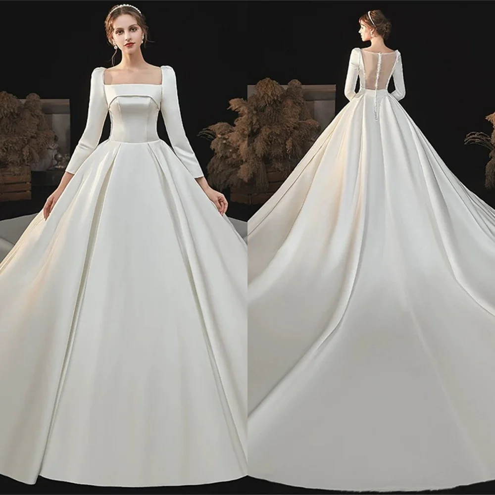 Customized Delicate White Satin Evening Dress Temperament Square Collar Long Sleeves Buttons Back Special Occasion Gowns
Customized Delicate White Satin Evening Dress Temperament Square Collar Long Sleeves Buttons Back Special Occasion Gowns