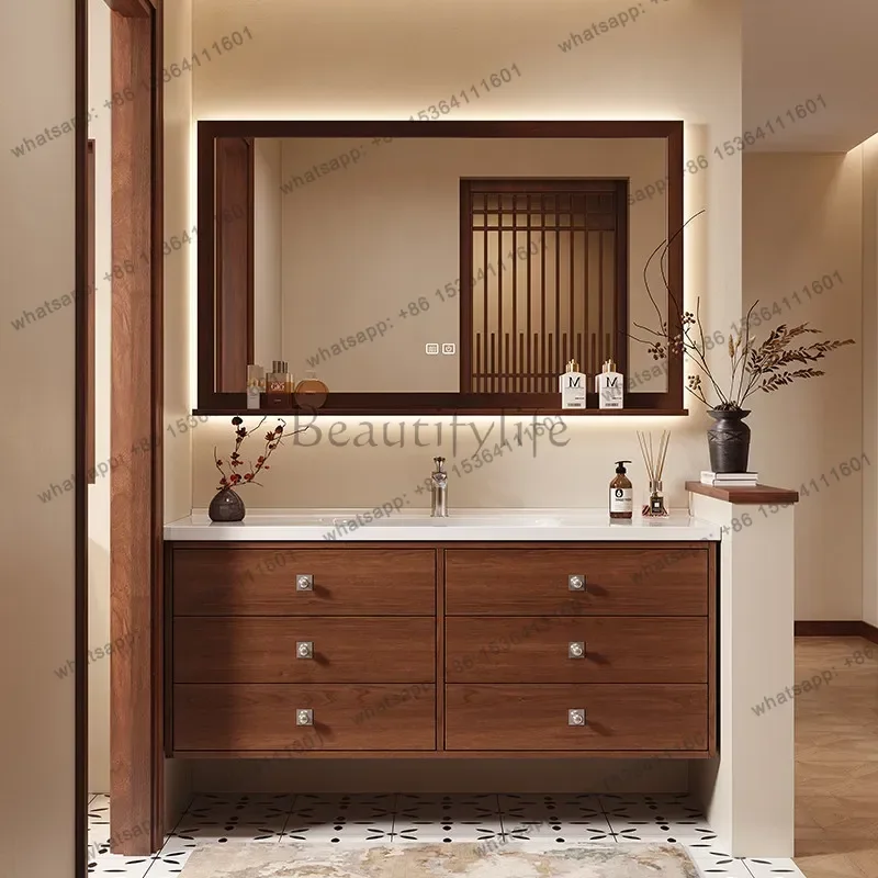 Medieval oak bathroom cabinet combination French retro hand wash table ceramic integrated washbasin
Medieval oak bathroom cabinet combination French retro hand wash table ceramic integrated washbasin