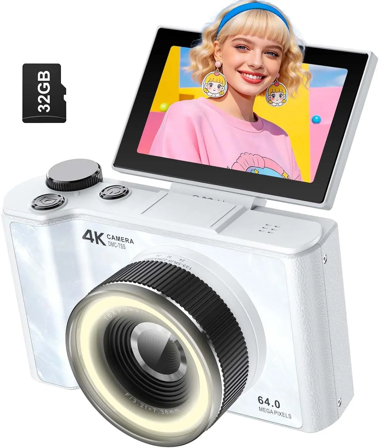 Kids Digital Camera with 32G SD Card, Flip Screen for Photography and Vlogging, Beauty Mode and Fill Light
Kids Digital Camera with 32G SD Card, Flip Screen for Photography and Vlogging, Beauty Mode and Fill Light