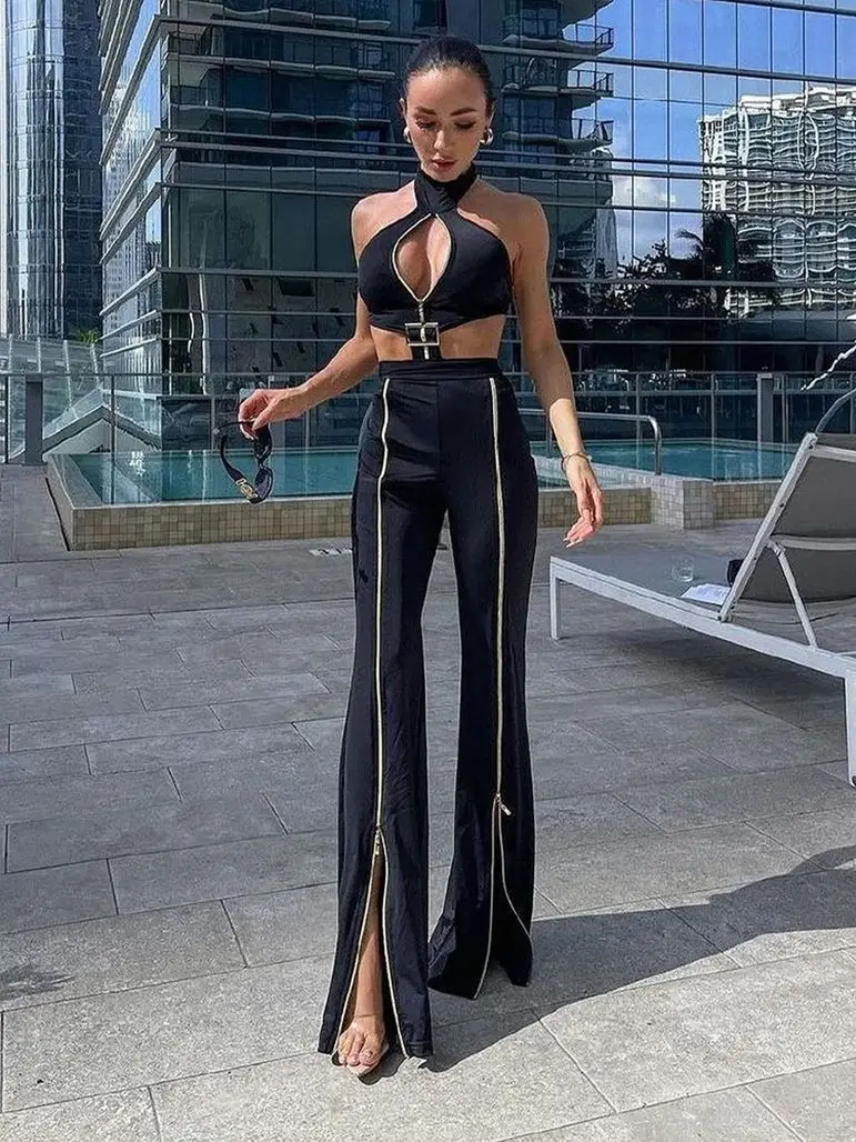 Ailigou 2023 Sexy Backless Sleeveless 2-piece jumpsuit Set with Hollow Zipper Fashion High Street Nightclub Party Women's Set
Ailigou 2023 Sexy Backless Sleeveless 2-piece jumpsuit Set with Hollow Zipper Fashion High Street Nightclub Party Women's Set