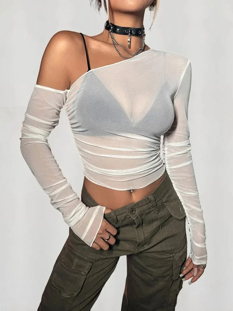Sheer Mesh Tee Top for Women 2023 Sexy One Shoulder Long Sleeve Spring Summer Y2K High Street See Through T Shirts Streetwear
Sheer Mesh Tee Top for Women 2023 Sexy One Shoulder Long Sleeve Spring Summer Y2K High Street See Through T Shirts Streetwear