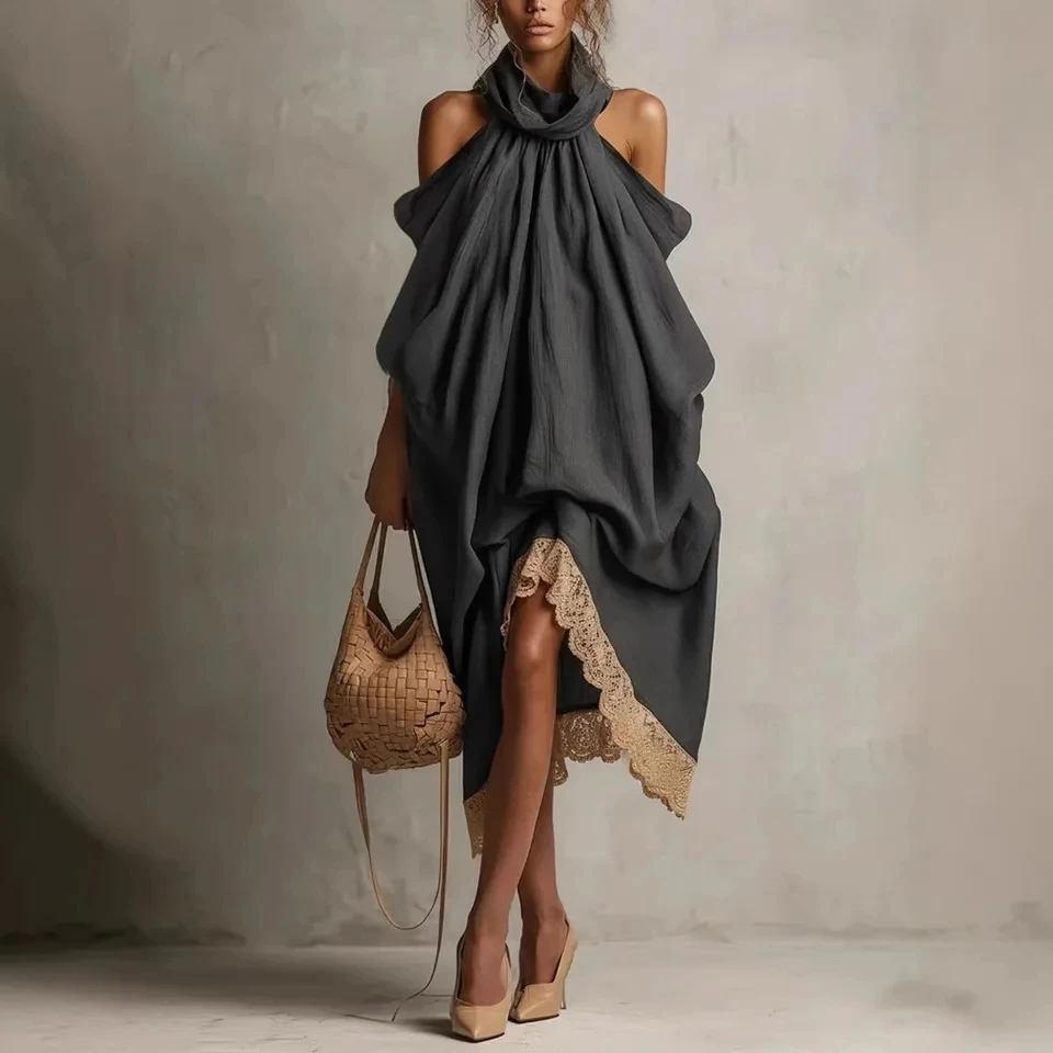 2026 New Halter Neck Long Sleeve Patchwork Lace Off Shoulder Dress Loose Flowy Draped Long Skirt Elegant Dress Outfit
2026 New Halter Neck Long Sleeve Patchwork Lace Off Shoulder Dress Loose Flowy Draped Long Skirt Elegant Dress Outfit