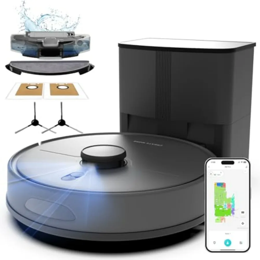Self-Emptying Robot Vacuum and Mop for Pet Hair on Carpets and Hard Floors, 6000Pa Suction, 90-Day Hands-Free, LiDAR Navigation
Self-Emptying Robot Vacuum and Mop for Pet Hair on Carpets and Hard Floors, 6000Pa Suction, 90-Day Hands-Free, LiDAR Navigation