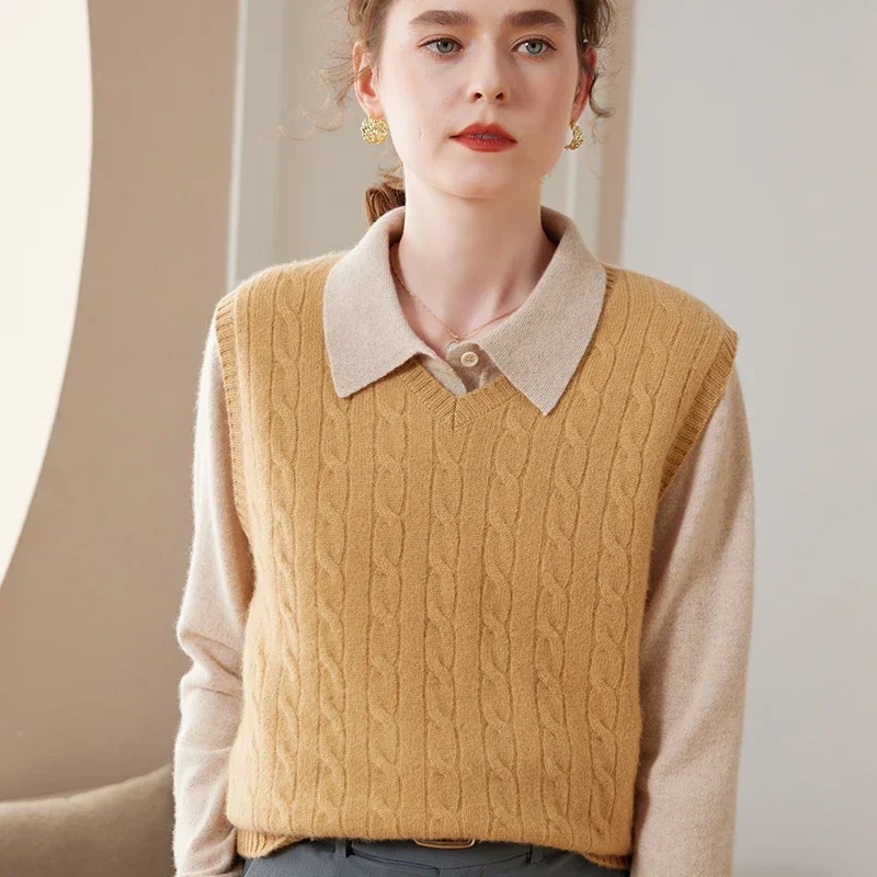 2023 Autumn Winter New 100% Cashmere Sweater Vest Women Sleeveless V-Neck Knitted Pullover Female Solid Color Casual Tank Tops
2023 Autumn Winter New 100% Cashmere Sweater Vest Women Sleeveless V-Neck Knitted Pullover Female Solid Color Casual Tank Tops