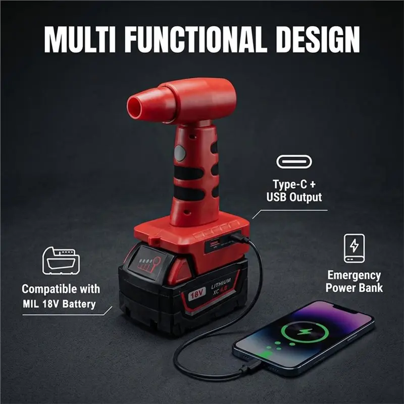 A23P Cordless Hair Dryer Blower 140, 000Rpm/Min For 18V Li- Handheld Leaf Blower USB Charging For Cleaning
A23P Cordless Hair Dryer Blower 140, 000Rpm/Min For 18V Li- Handheld Leaf Blower USB Charging For Cleaning