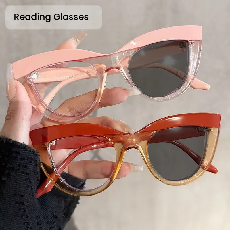 New Fashionable Cat Eye Frame Photochromic Reading Glasses Retro Large Frame Anti Blue Light Color Changing Presbyopia Glasses 
New Fashionable Cat Eye Frame Photochromic Reading Glasses Retro Large Frame Anti Blue Light Color Changing Presbyopia Glasses