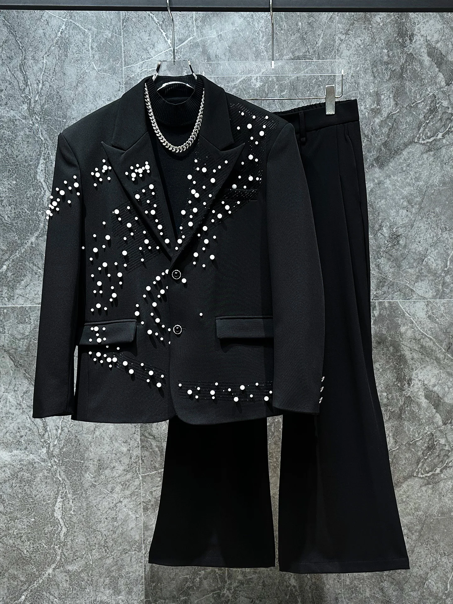 Faionable Bla Suit Two-Piece Set Stage Performance Men's Clothing Design Sensation Trendy Youth Spring Autumn Wear
Faionable Bla Suit Two-Piece Set Stage Performance Men's Clothing Design Sensation Trendy Youth Spring Autumn Wear