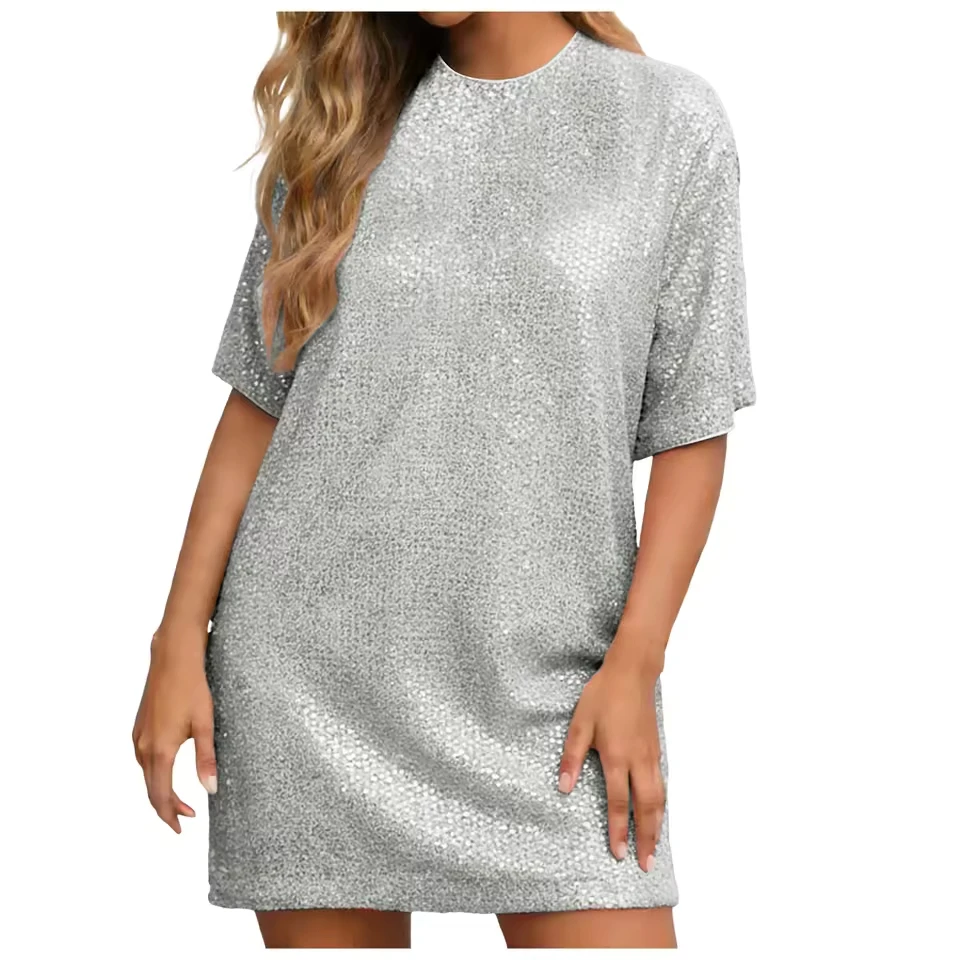 Women Sequin Dress Glitter T Shirt Dress Mini Dress Short Sleeve Loose Cut Elegant Party Tunic dresses for women
Women Sequin Dress Glitter T Shirt Dress Mini Dress Short Sleeve Loose Cut Elegant Party Tunic dresses for women