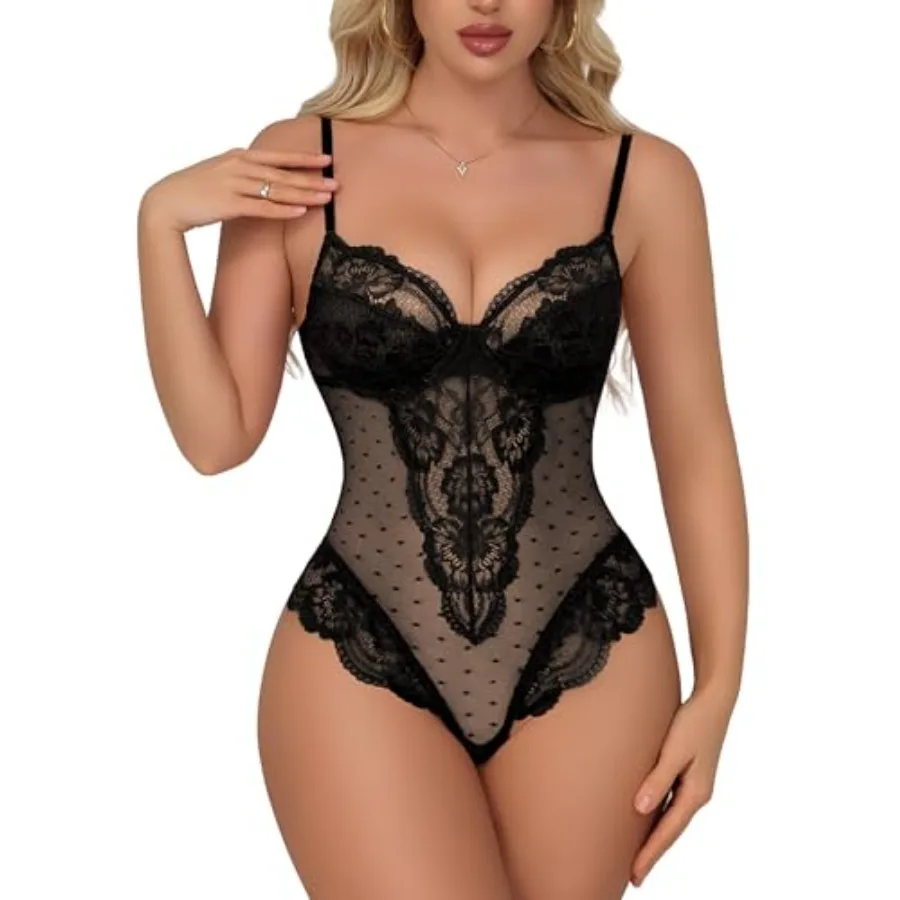 Sexy Lingerie for Women Mesh Sheer Lace Bodysuit V Neck Polka Dot Snap Crotch Teddy Lingerie
Sexy Lingerie for Women Mesh Sheer Lace Bodysuit V Neck Polka Dot Snap Crotch Teddy Lingerie