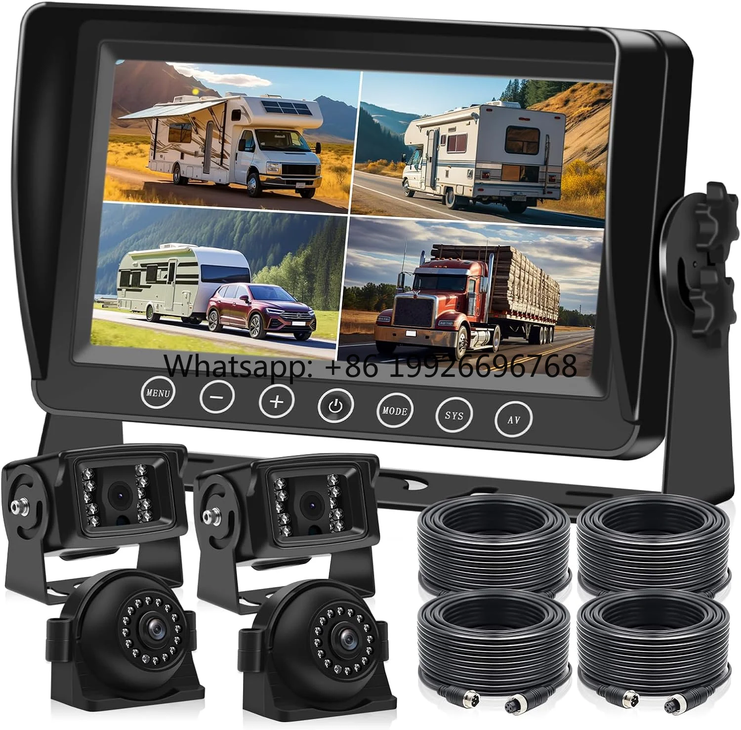 4ch Split Screen Digital Wireless Backup DVR Record Camera and 4CH 9Inch AHD Kit for Truck Trailer Bus
4ch Split Screen Digital Wireless Backup DVR Record Camera and 4CH 9Inch AHD Kit for Truck Trailer Bus