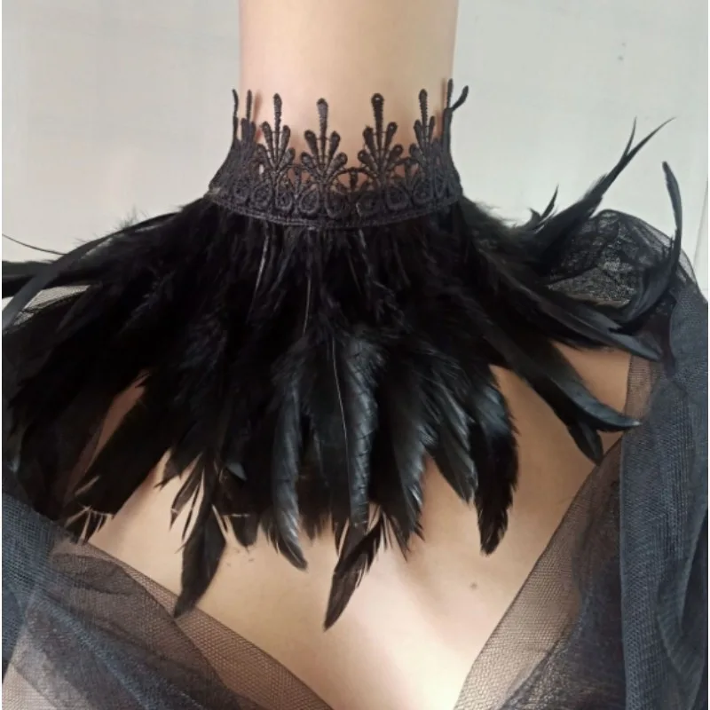 Black Feather Choker Collar Sexy Lace Women Neck Cover Punk Cape Shawl Party Cosplay Natural Feather With Lace Fake Collar
Black Feather Choker Collar Sexy Lace Women Neck Cover Punk Cape Shawl Party Cosplay Natural Feather With Lace Fake Collar