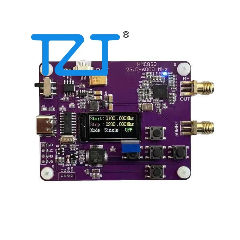 TZT HMC833 23.5MHz-6000MHz RF Signal Generator Type-C Charging Signal Generator Module with 0.96-inch OLED Screen
TZT HMC833 23.5MHz-6000MHz RF Signal Generator Type-C Charging Signal Generator Module with 0.96-inch OLED Screen