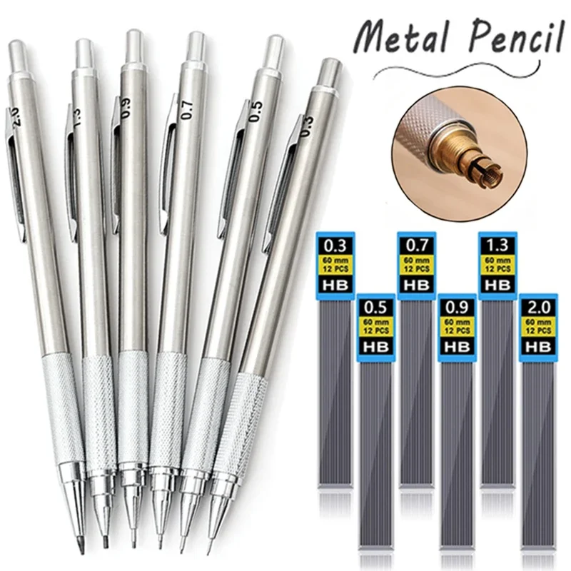 Metal Mechanical Pencil HB Pencil Set with Lead Refill Drafting Automatic 0.3 0.5 0.9 1.3 2.0mm Pencil Student Stationary
Metal Mechanical Pencil HB Pencil Set with Lead Refill Drafting Automatic 0.3 0.5 0.9 1.3 2.0mm Pencil Student Stationary
