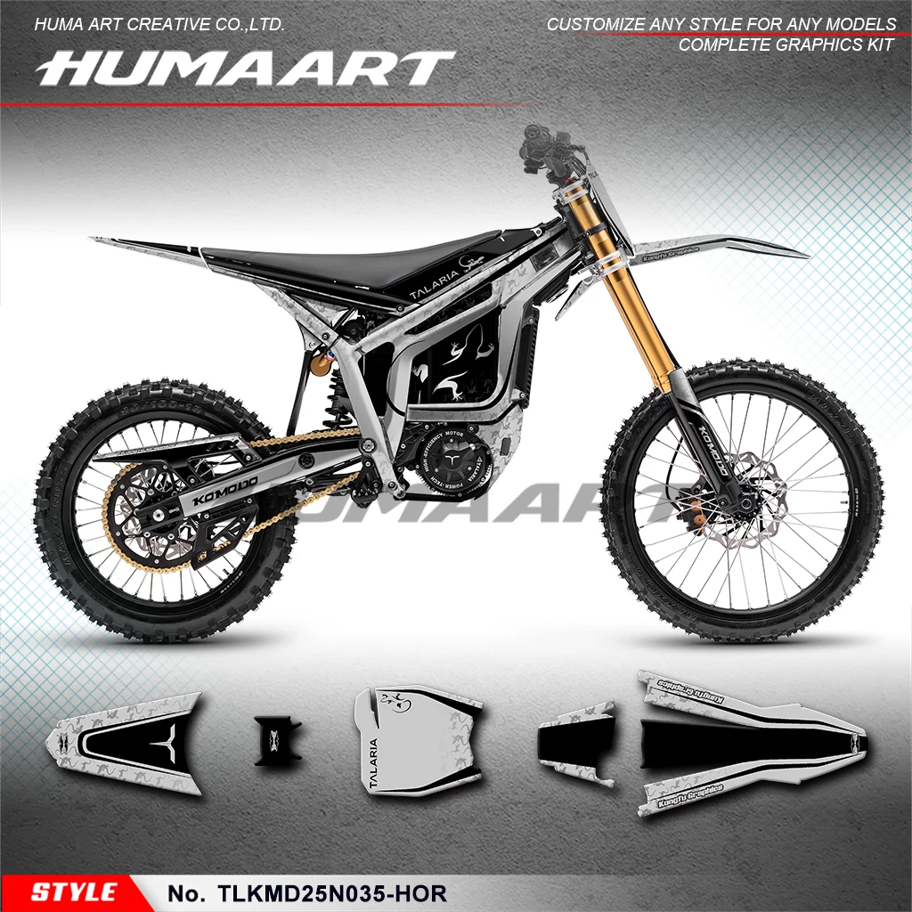 Наклейки с графикой мотоцикла HUMAART в комплекте для TALARIA KOMODO, черные, серые, декоративные, номер модели TLKMD25N035-HOR
Наклейки с графикой мотоцикла HUMAART в комплекте для TALARIA KOMODO, черные, серые, декоративные, номер модели TLKMD25N035-HOR