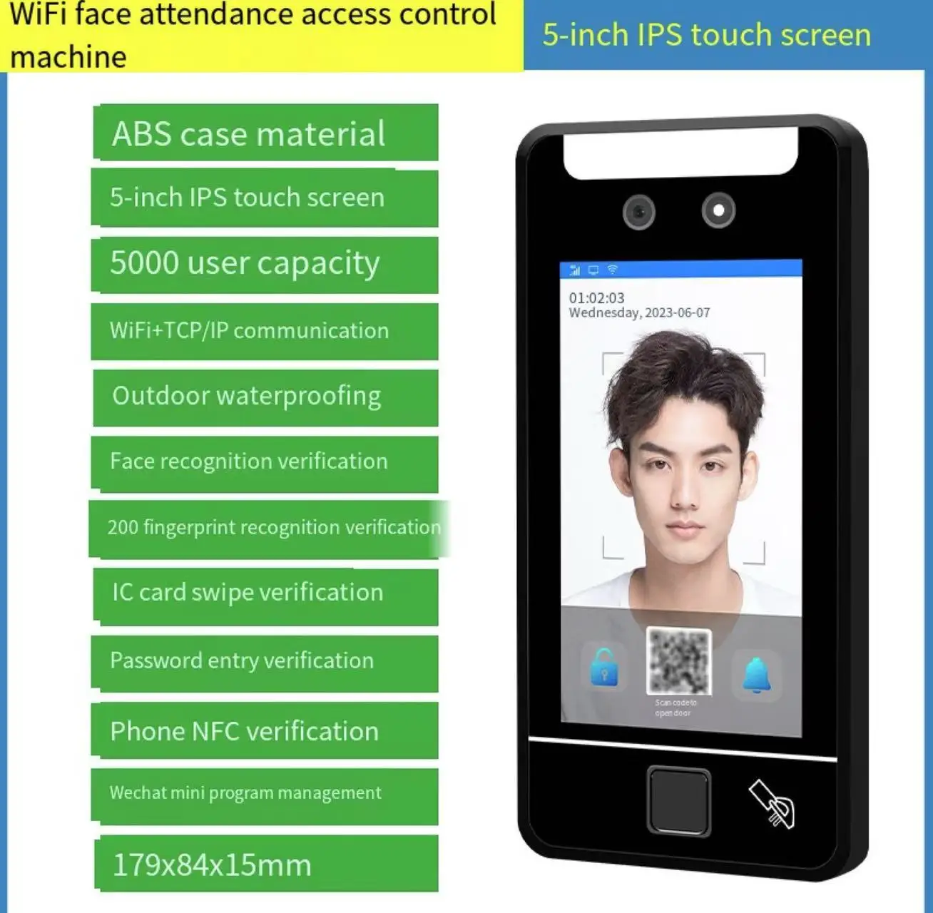 5 inch touch LCD face recognition fingerprint employee attendance system 5000 user access control machine
5 inch touch LCD face recognition fingerprint employee attendance system 5000 user access control machine