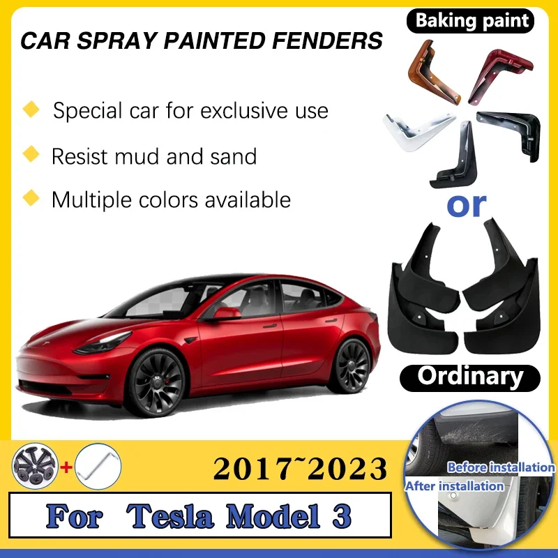 

Car Mudguards For Tesla Model 3 2023 Accessories 2017~2022 Flap Splas Splash Guard Front Rear Fenders Car Accessories Mud Flaps