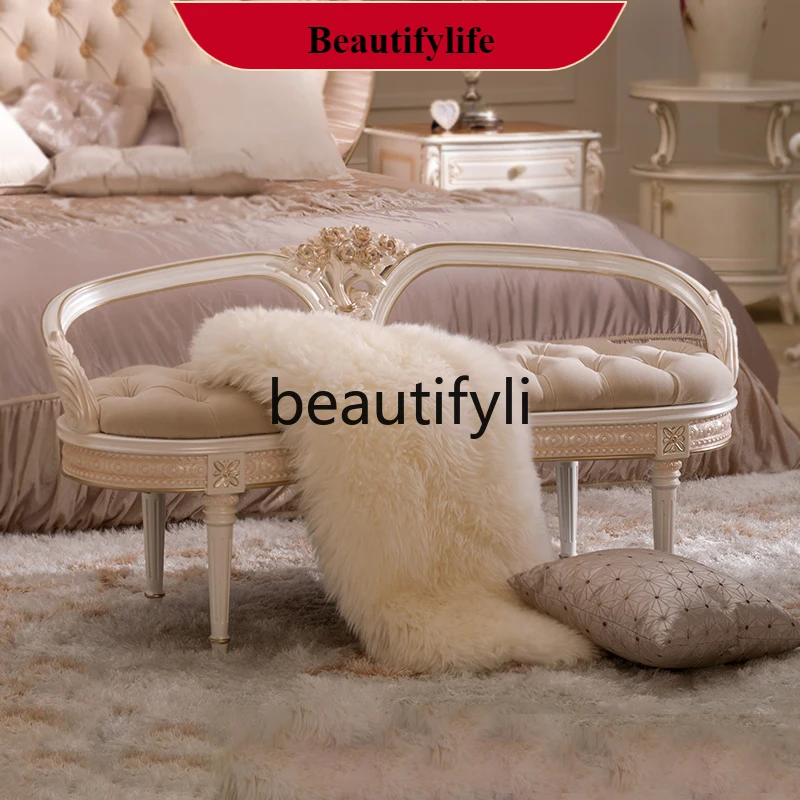 D132 French court wind bed tail stool solid wood fabric leisure chair European shoe changing stool
D132 French court wind bed tail stool solid wood fabric leisure chair European shoe changing stool