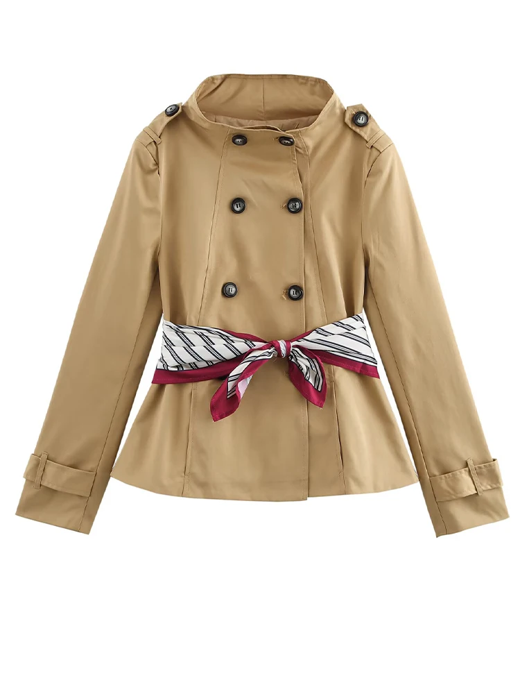 Nice New Women's Fashion Temperament Versatile Double-breasted Round Collar Scarf Belt Short Windbreaker
Nice New Women's Fashion Temperament Versatile Double-breasted Round Collar Scarf Belt Short Windbreaker