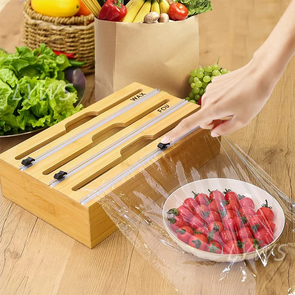 1Pc Bamboo Cling Film Cutter Rotary Cutting Holder Storage Box Kitchen Food Wrap Dispenser with Sliding Cutter Refillable Film
1Pc Bamboo Cling Film Cutter Rotary Cutting Holder Storage Box Kitchen Food Wrap Dispenser with Sliding Cutter Refillable Film