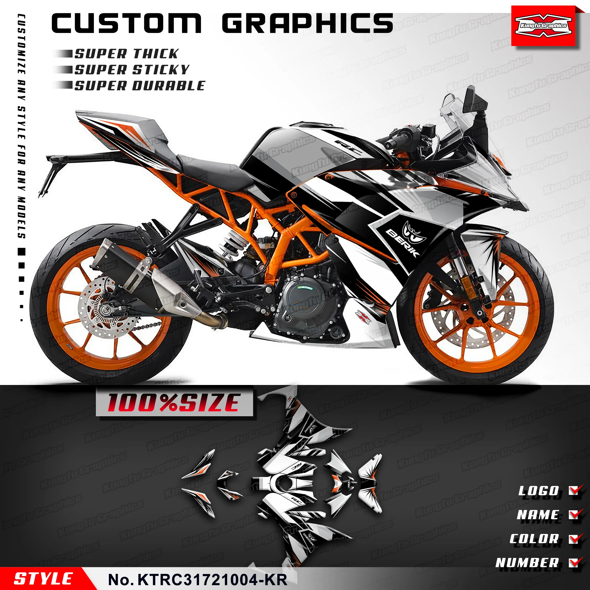 KUNGFU GRAPHICS Racing Graphic Adhesive Sticker for KTM RC 125 200 250 390 2017 2018 2019 2020 2021 2022 23 24, KTRC31721004-KR
KUNGFU GRAPHICS Racing Graphic Adhesive Sticker for KTM RC 125 200 250 390 2017 2018 2019 2020 2021 2022 23 24, KTRC31721004-KR
