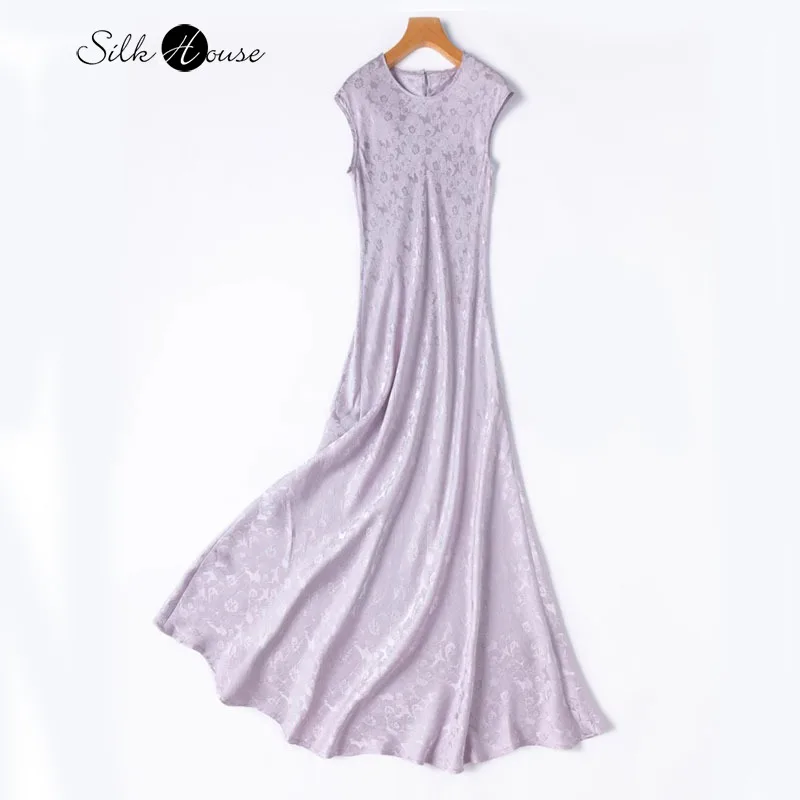 Elegant Diagonal Cut 1.3m Length 100% Natural Mulberry Silk Jacquard SangBo Satin Gray Purple Round Neck Short Sleeved Dress
Elegant Diagonal Cut 1.3m Length 100% Natural Mulberry Silk Jacquard SangBo Satin Gray Purple Round Neck Short Sleeved Dress
