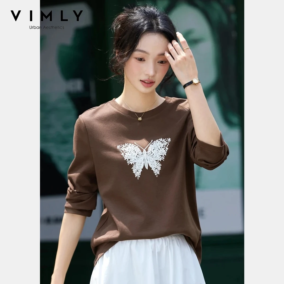 VIMLY Women's Brown T-shirts Beading Butterfly Embroidered Long Sleeve Tees Casual Round Neck Autumn 2025 Knit Ladies Tops A2222
VIMLY Women's Brown T-shirts Beading Butterfly Embroidered Long Sleeve Tees Casual Round Neck Autumn 2025 Knit Ladies Tops A2222