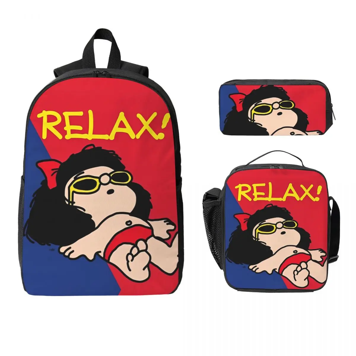3 шт., школьные сумки Mafalda Relax Girl, набор для мальчиков и девочек, сумки для ручек, наборы рюкзаков с коробкой для завтрака для школьников, рюкзак
3 шт., школьные сумки Mafalda Relax Girl, набор для мальчиков и девочек, сумки для ручек, наборы рюкзаков с коробкой для завтрака для школьников, рюкзак