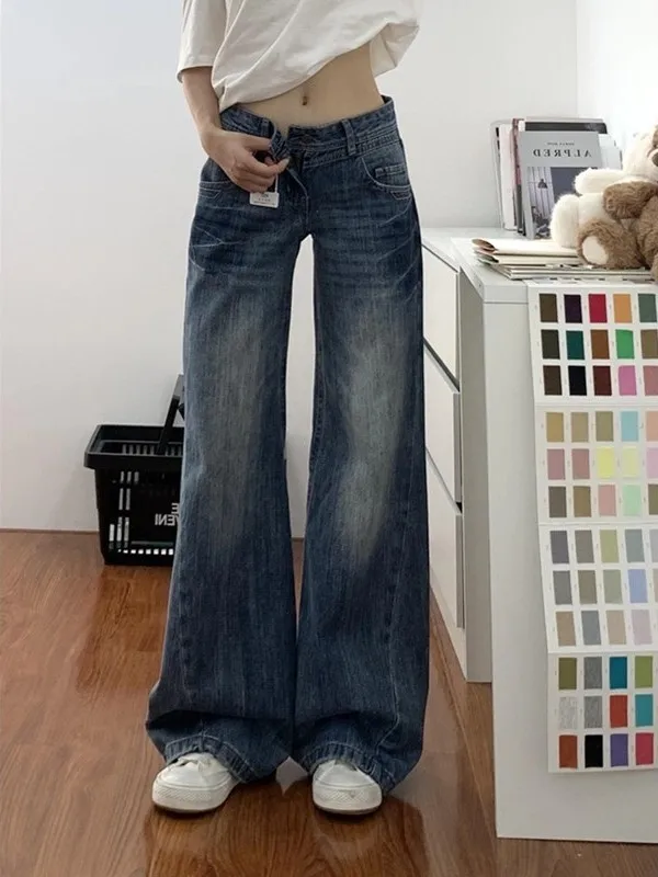 American Retro Low Waist Wide Leg Jeans Women Loose Slim Small Size Spicy Girl Bell Bottoms Denim Pants Deep Color
American Retro Low Waist Wide Leg Jeans Women Loose Slim Small Size Spicy Girl Bell Bottoms Denim Pants Deep Color