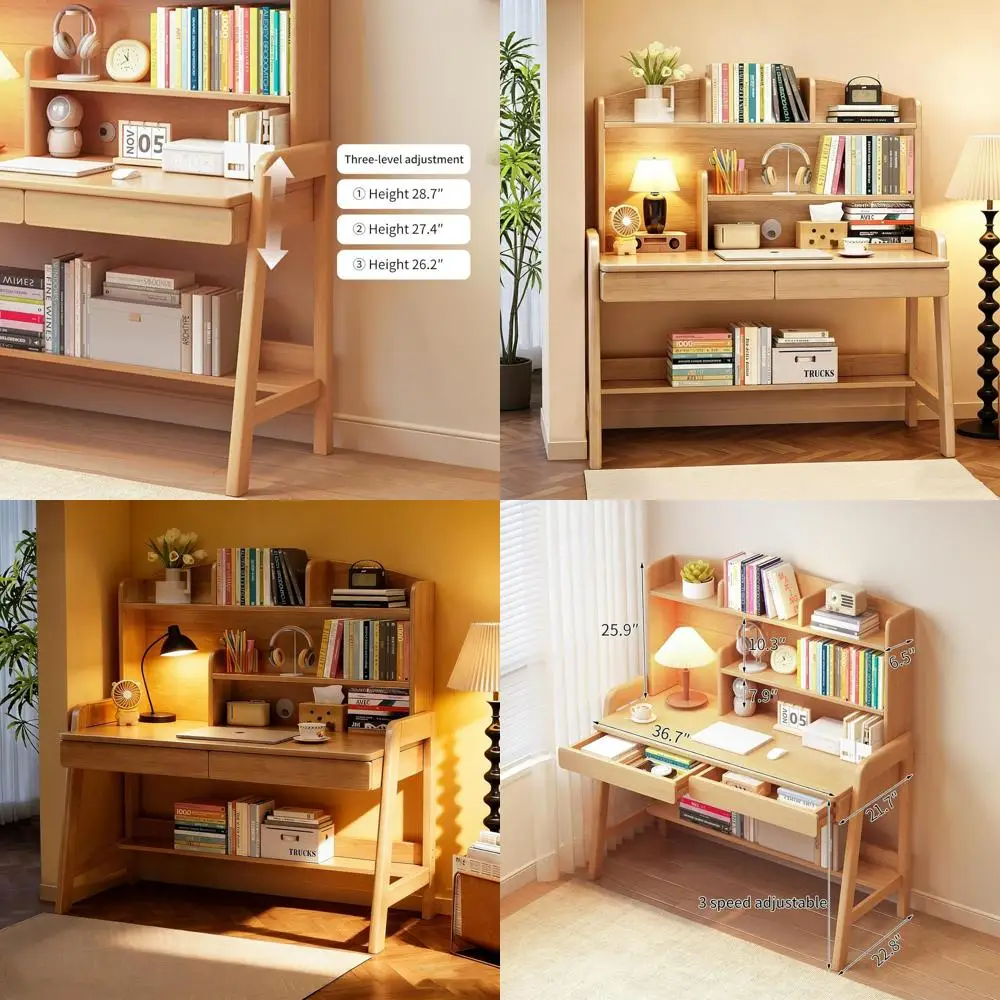 Wooden Kids Study Desk with Adjustable Height, Bookshelves, and Dual Drawers for Reading, Writing, and Computer Work
Wooden Kids Study Desk with Adjustable Height, Bookshelves, and Dual Drawers for Reading, Writing, and Computer Work