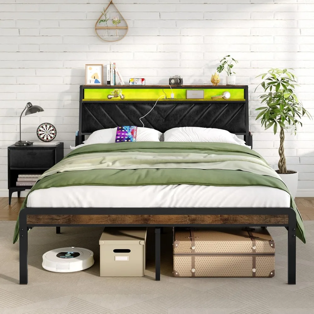Full Size Bed Frame with Ergonomic Headboard, PU Upholstered Bed Frame with Storage & Charging Station & LED Lights & P
Full Size Bed Frame with Ergonomic Headboard, PU Upholstered Bed Frame with Storage & Charging Station & LED Lights & P