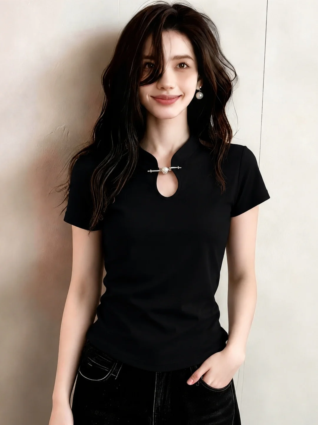 Design Sensation Improved Short Sleeve T-Shirt Korean Style Commute Pure Color Slim Fit Hollow out Top
Design Sensation Improved Short Sleeve T-Shirt Korean Style Commute Pure Color Slim Fit Hollow out Top