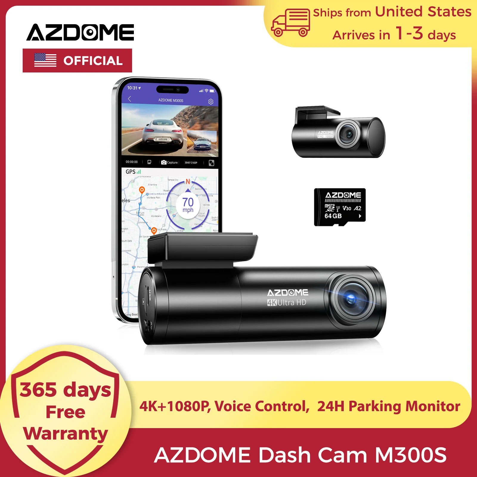 【US Warehouses】AZDOME M300S Dash Cam 4K+1080P Front and Rear Dash Camera for Cars 5.8G WiFi GPS Voice Control WDR Night Vision
【US Warehouses】AZDOME M300S Dash Cam 4K+1080P Front and Rear Dash Camera for Cars 5.8G WiFi GPS Voice Control WDR Night Vision