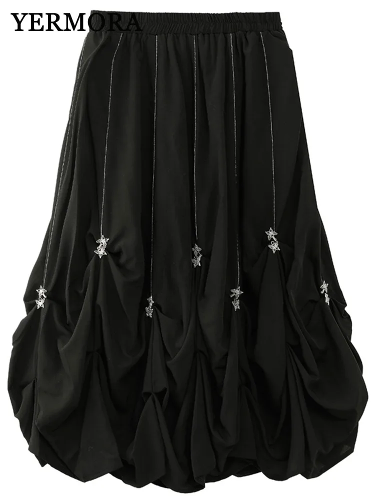 YERMORA High Elastic Waist Black Irregular Pleated Half Body Skirt For Women Loose Fashion Tide Spring Summer 2025 New A451
YERMORA High Elastic Waist Black Irregular Pleated Half Body Skirt For Women Loose Fashion Tide Spring Summer 2025 New A451