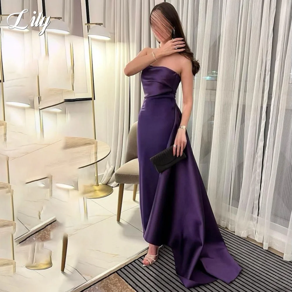 Lily Purple Evening Dress Satin Strapless فساتين السهرة with Pleats Satin Trumpet Sleeveless Party Dress Customized
Lily Purple Evening Dress Satin Strapless فساتين السهرة with Pleats Satin Trumpet Sleeveless Party Dress Customized