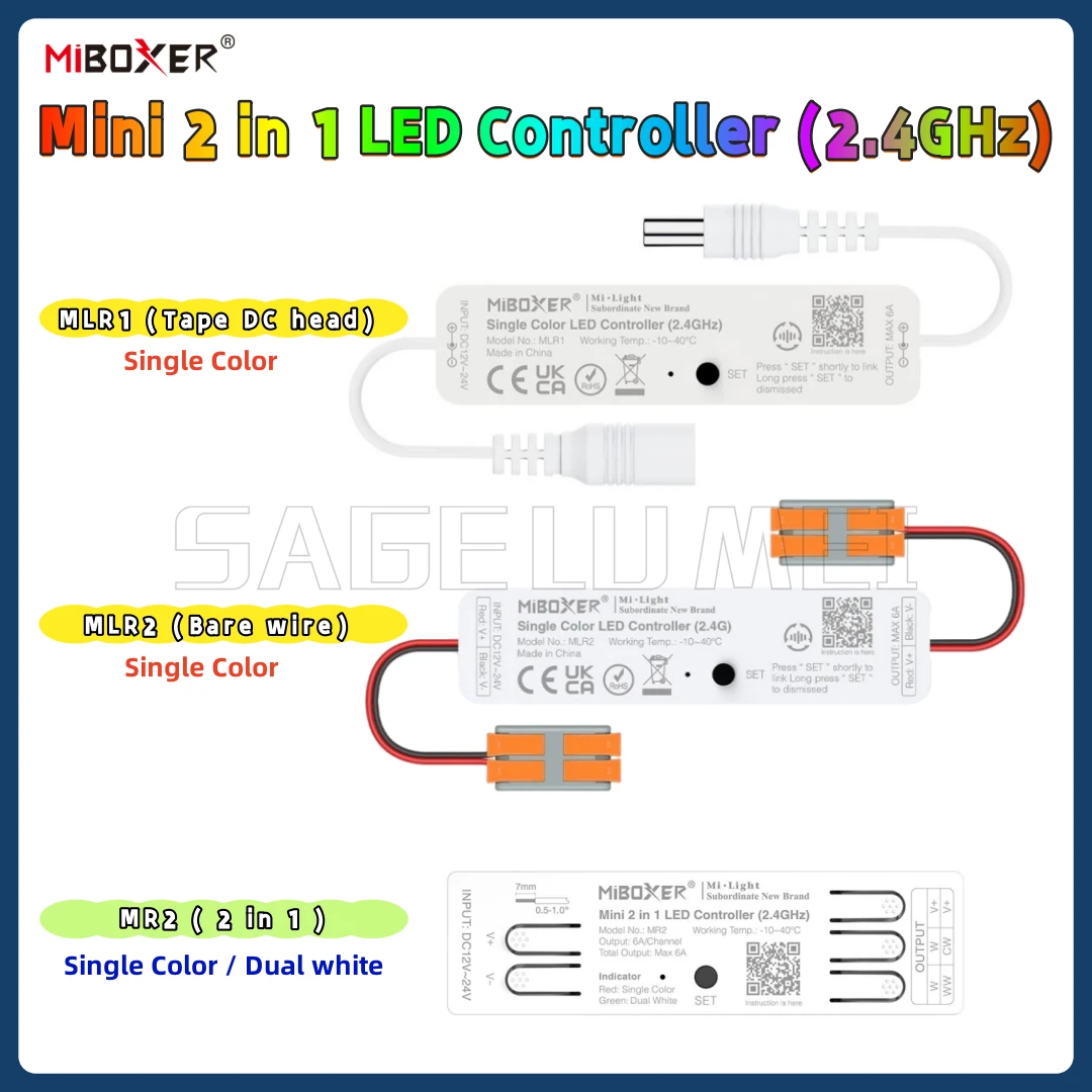 MiBoxer Mini Single Color LED Dimmer Controller MLR1 MLR2 2.4GHz Wireless Remote For DC12V 24V 6A LED Strip Light MR2 2 in 1
MiBoxer Mini Single Color LED Dimmer Controller MLR1 MLR2 2.4GHz Wireless Remote For DC12V 24V 6A LED Strip Light MR2 2 in 1