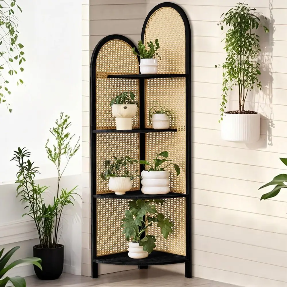 4-Tier 70 Pine Wood Display Shelf with Rattan Wall Bookshel Organizer Rack for Living Room, Small Space (Black)
4-Tier 70 Pine Wood Display Shelf with Rattan Wall Bookshel Organizer Rack for Living Room, Small Space (Black)