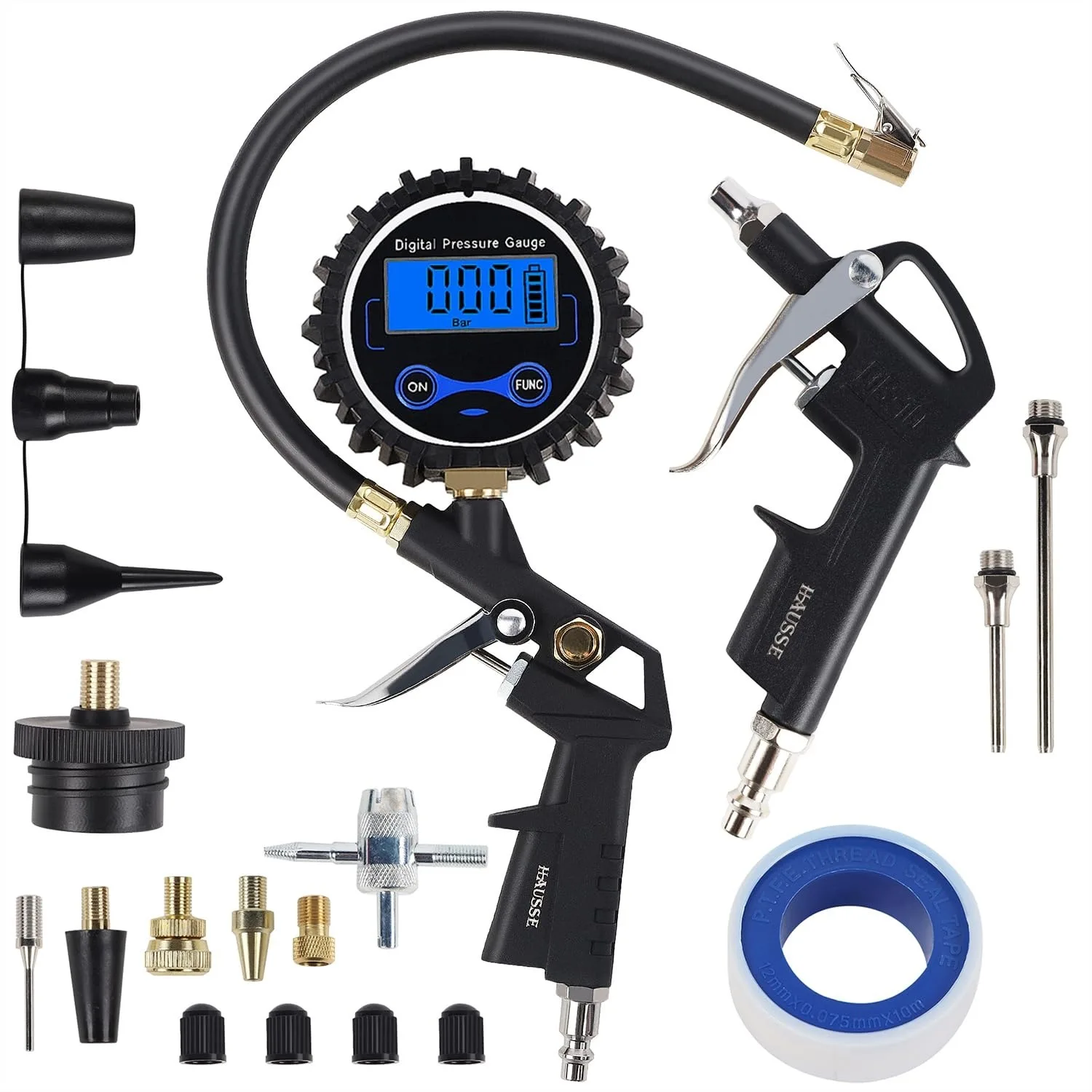 Digital Tire Pressure Gauge with Inflator, Blow Gun and Hose Fittings - Heavy Duty Air Tool Kit for Accurate and Efficient Use
Digital Tire Pressure Gauge with Inflator, Blow Gun and Hose Fittings - Heavy Duty Air Tool Kit for Accurate and Efficient Use