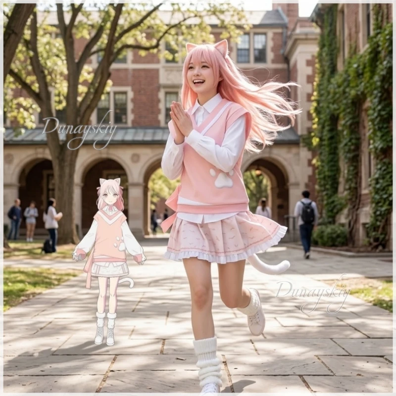 Project Sekai PJSK Game Akiyama Mizuki Cat Cosplay Set With Cat Ears Tail Leg Warmers Pink White Cat Paw Print V-neck Vest
Project Sekai PJSK Game Akiyama Mizuki Cat Cosplay Set With Cat Ears Tail Leg Warmers Pink White Cat Paw Print V-neck Vest