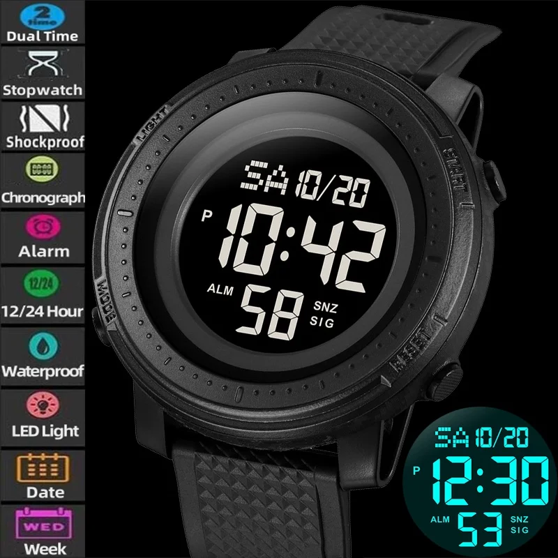 Skmei оригинальные цифровые часы с двумя часовыми поясами для мужчин, 50 м, водонепроницаемые, светодиодный хронограф для плавания, модные военные секундомеры
Skmei оригинальные цифровые часы с двумя часовыми поясами для мужчин, 50 м, водонепроницаемые, светодиодный хронограф для плавания, модные военные секундомеры
