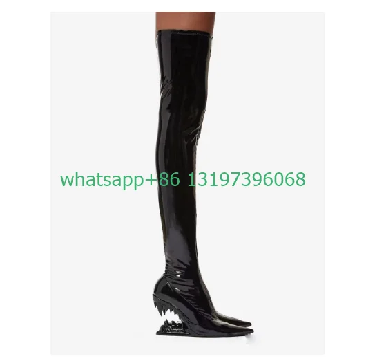 Lady gold cut-ou heel thigh patent boots pointed toe PU black green color T show punk boots over the knee size 34-43 footwear
Lady gold cut-ou heel thigh patent boots pointed toe PU black green color T show punk boots over the knee size 34-43 footwear