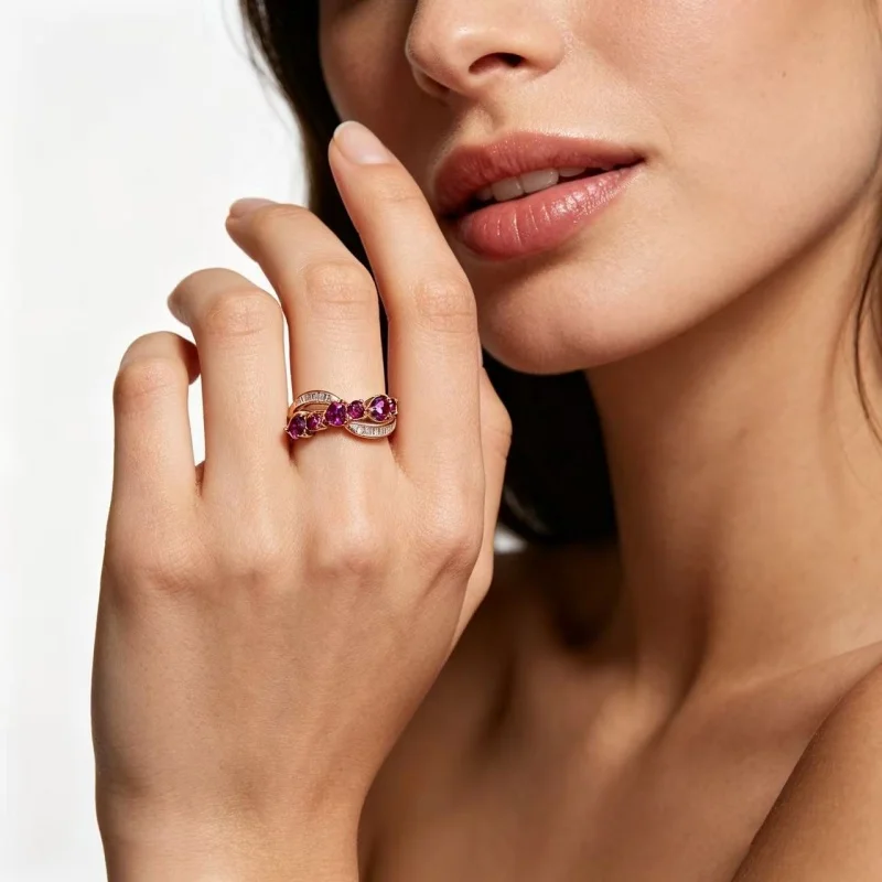 Luxury S925 Silver Rose Gold Natural Rhodolite Garnet Ring, 4mm Heart 3mm Round Twisted Band with Bag
Luxury S925 Silver Rose Gold Natural Rhodolite Garnet Ring, 4mm Heart 3mm Round Twisted Band with Bag