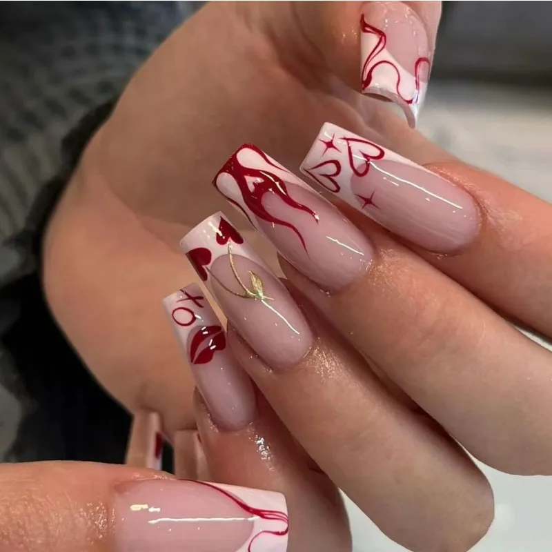 24Pcs French Flame Press-On Nails Reusable&Wearable Full Cover Fake Nail Tips with Heart and Cherry Designs for Women&Grils Wear
24Pcs French Flame Press-On Nails Reusable&Wearable Full Cover Fake Nail Tips with Heart and Cherry Designs for Women&Grils Wear