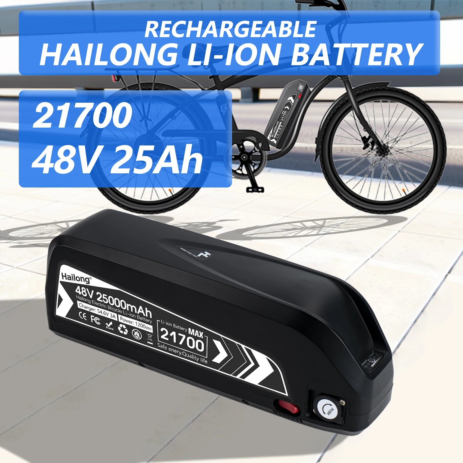 New Hailong EBike Battery 48V 25Ah 21700 Electric Batteria Pack for 1200W 1000W 500W 250W Mountain Bicycle Li-ion battery
New Hailong EBike Battery 48V 25Ah 21700 Electric Batteria Pack for 1200W 1000W 500W 250W Mountain Bicycle Li-ion battery