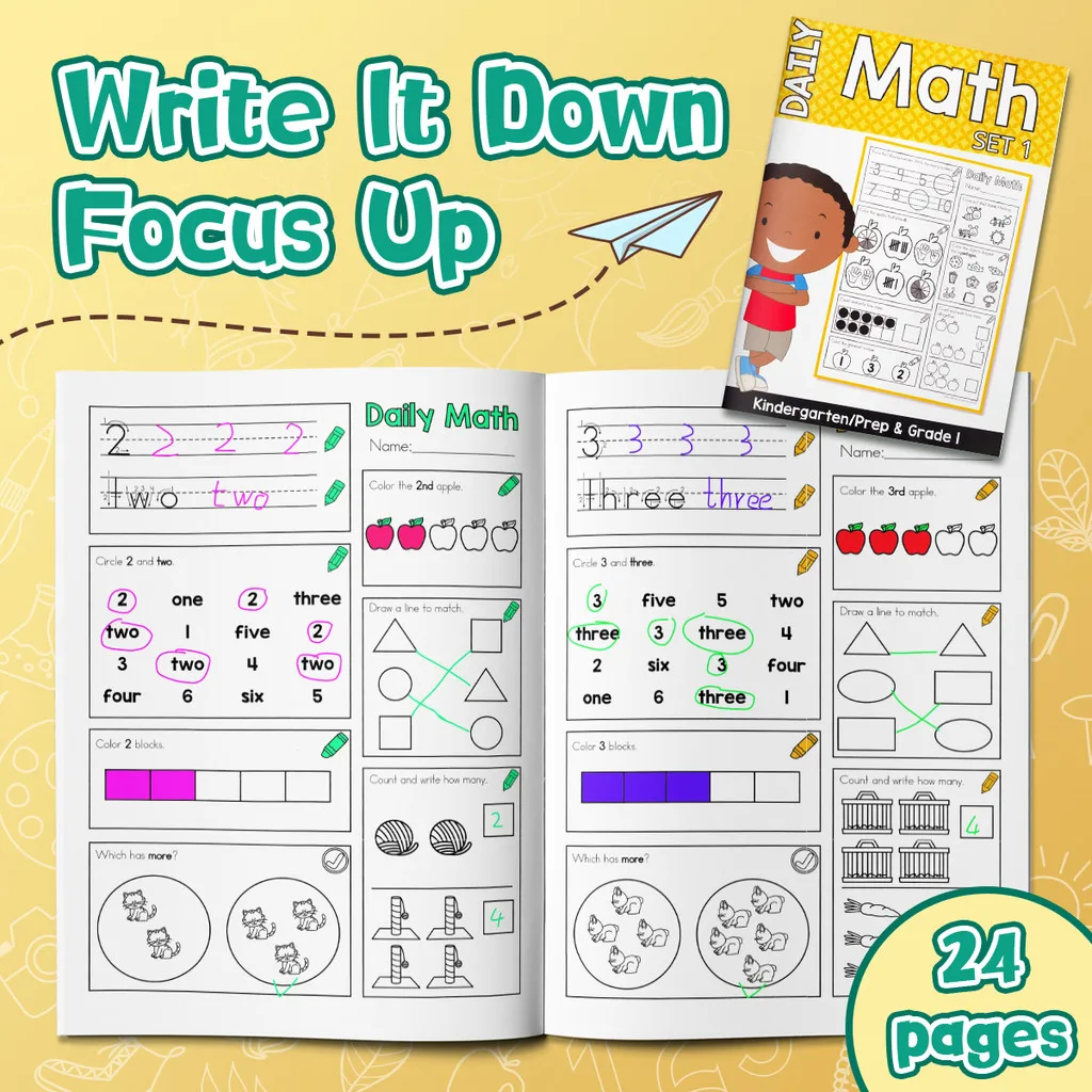 Daily Math Workbook Set for Kids: Worksheets with Counting, Addition&Subtraction, Ten-Frames, Place Value, Graphing
Daily Math Workbook Set for Kids: Worksheets with Counting, Addition&Subtraction, Ten-Frames, Place Value, Graphing