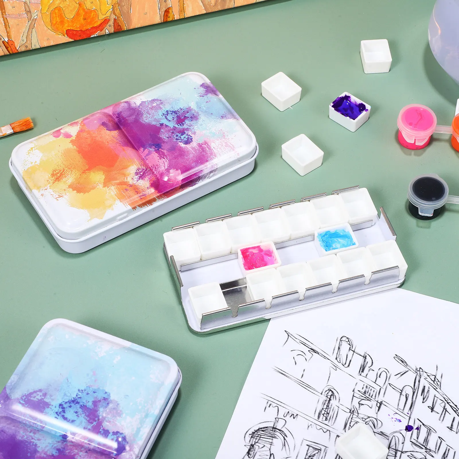 1Set Watercolor Tin Palette Iron Metal Empty Paint Box with Grids for Pigment Storage Mixing Travel Artists Professional
1Set Watercolor Tin Palette Iron Metal Empty Paint Box with Grids for Pigment Storage Mixing Travel Artists Professional