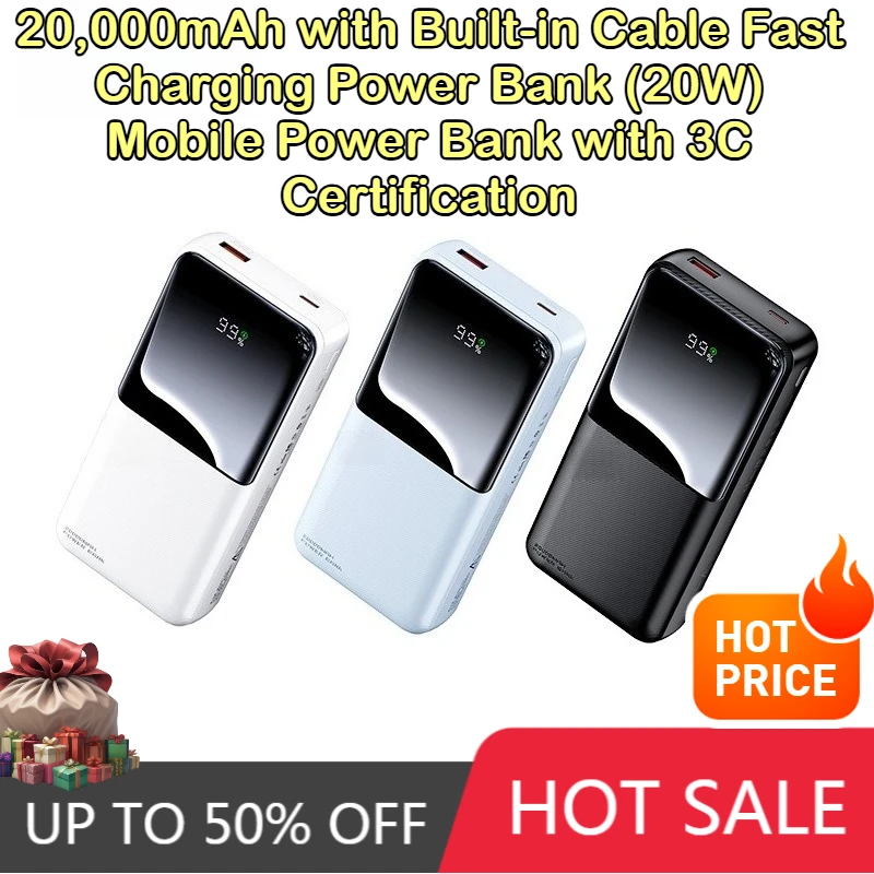 20000mAh with Built-in Cable Fast Charging Power Bank (20W) Mobile Power Bank with 3C Certification
20000mAh with Built-in Cable Fast Charging Power Bank (20W) Mobile Power Bank with 3C Certification