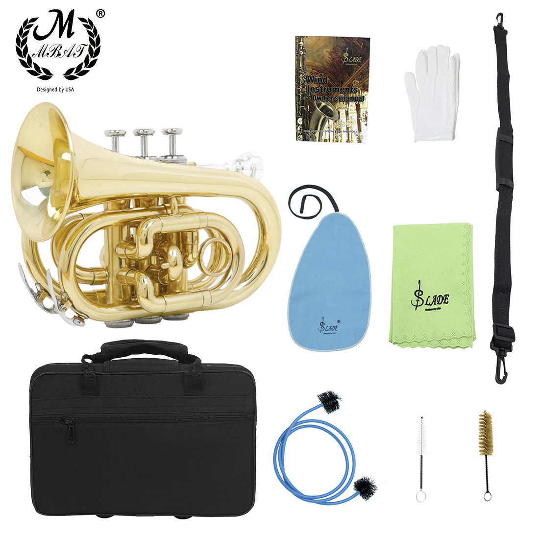 M MBAT Mini Pocket Trumpet Bb Flat Professional Brass Wind Instrument with Gloves Cleaning Cloth Brush Strap Case
M MBAT Mini Pocket Trumpet Bb Flat Professional Brass Wind Instrument with Gloves Cleaning Cloth Brush Strap Case
